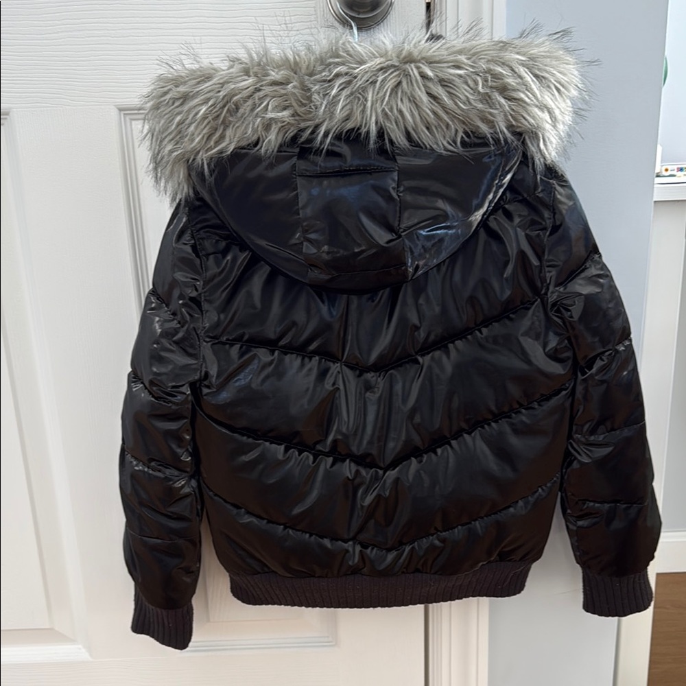 Kids Black Puffer Jacket with Faux Fur Hood - Picture 2 of 3